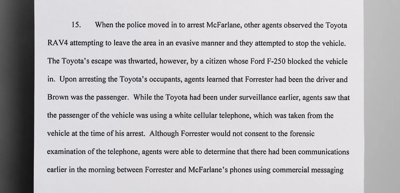 A_citizen’s_Ford_F250_pickup_truck_blocked_Brown