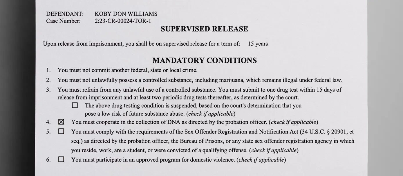 After serving his sentence, Koby Don Williams will serve an additional 15 years of supervised release - The Daily Muck