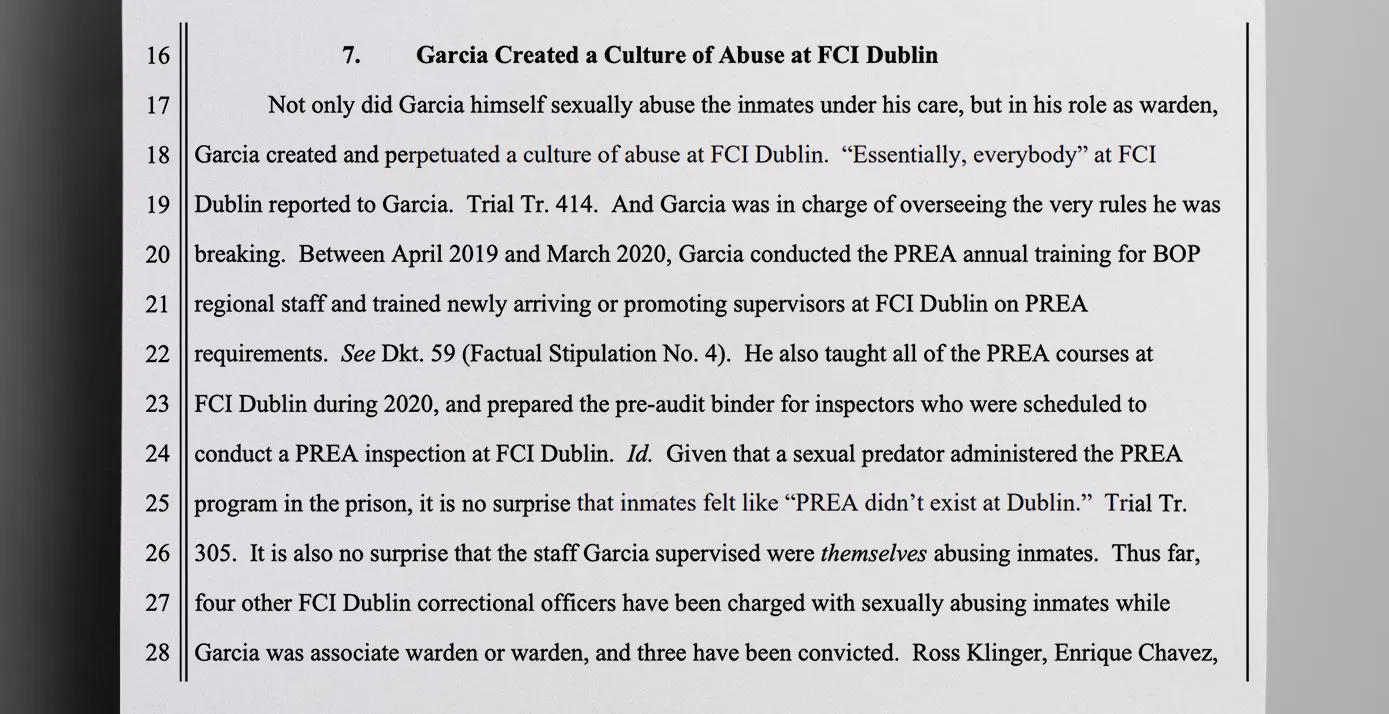 Garcia created a culture of abuse as the warden of FCI Dublin - The Daily Muck