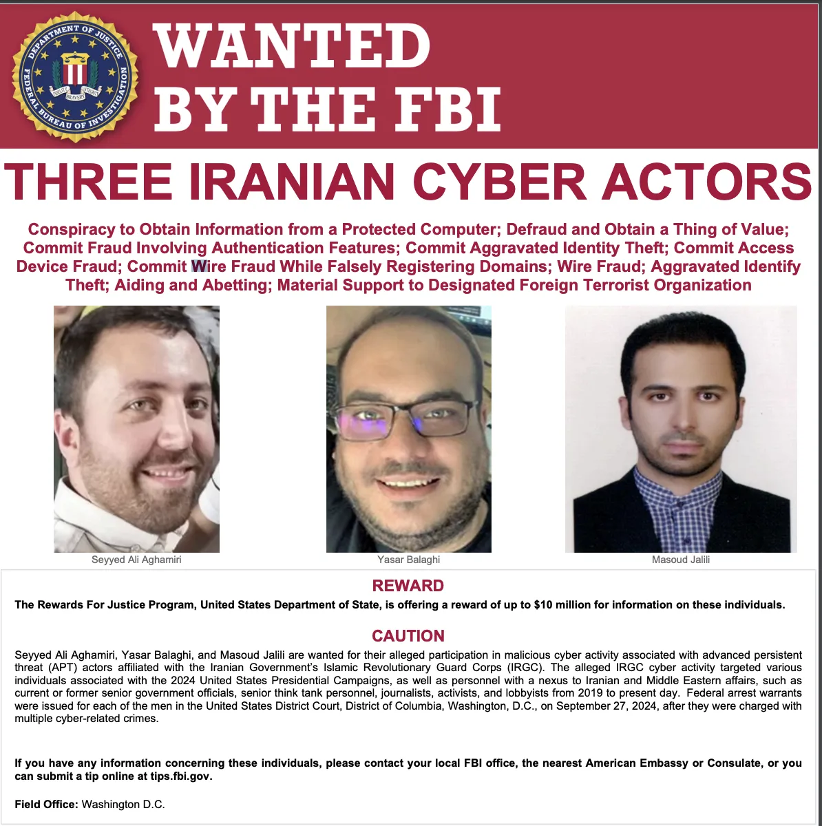 Masoud Jalili, Seyyed Ali Aghamiri and Yaser Balaghi are wanted by the FBI for multiple cyber crimes - The Daily Muck