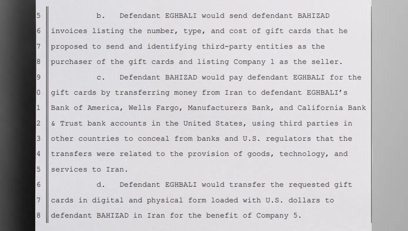 To circumvent sanctions, Hamid Hajipour, Babak Bahizad and Kambiz Eghbali used gift cards to transfer cash - The Daily Muck