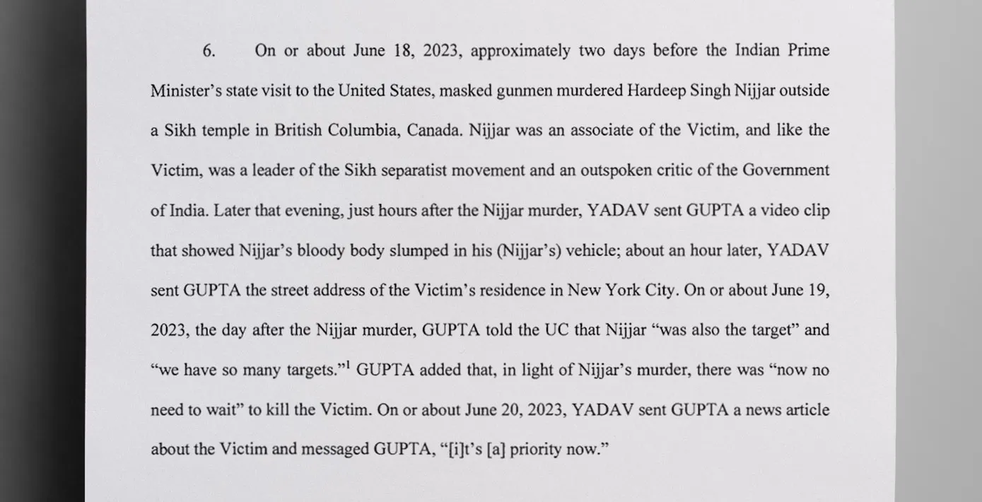 Information in the indictment suggests that Gupta and Yadav were also involved in the death of a Sikh separatist in Canada - The Daily Muck