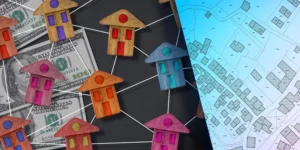 A_Web_of_Houses_on_Top_of_100_Dollar_Bills_Next_to_a_Property_Map_Represents_a_Woman_in_Virginia_Who_Has_Been_Convicted_of_Stealing_More_than_1_Million_From_Homeowner_Associations