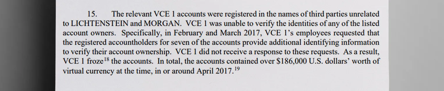 Lichtenstein and Morgan registered accounts under the names of third parties to hide stolen funds