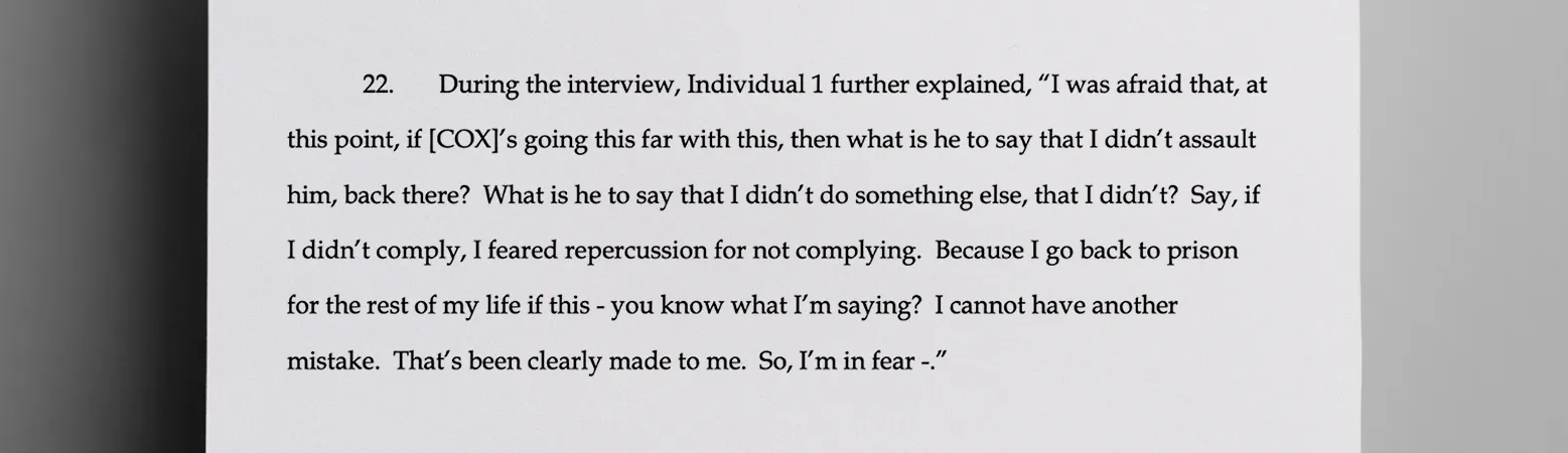 Investigators_say_Coxs_alleged_victim_claimed_that_he_was_afraid_he_would_be_sent_back_to_prison_if_he_reported_the_encounter