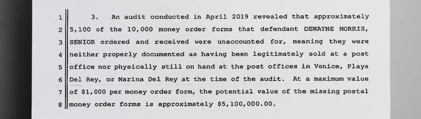 A_USPS_audit_found_that_5100_money_orders_ordered_by_Dewayne_Morris_Sr_worth_up_to_1000_each_went_missing