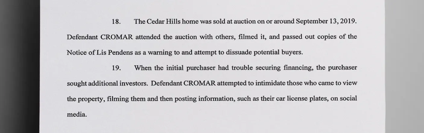 After_his_removal_by_US_Marshals_Cromar_attempted_to_intimidate_potential_buyers_of_his_foreclosed_property_by_showing_up_with_a_camera