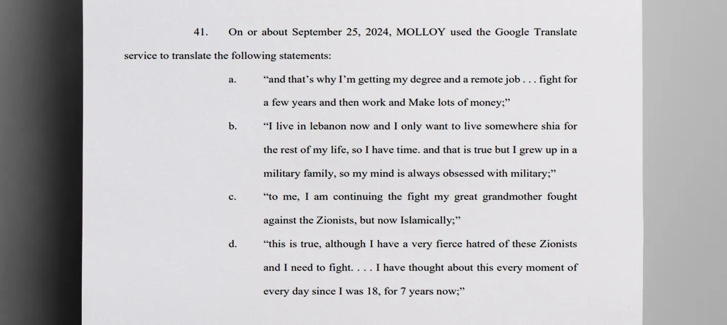 Molloy_allegedly_used_Google_Translate_to_help_him_send_messages_in_Arabic_in_which_he_talked_about_his_desire_to_fight_Zionists
