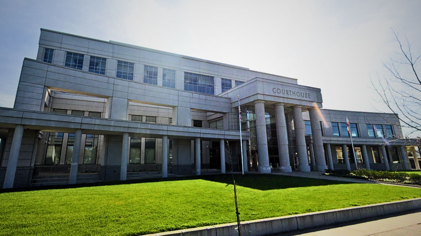 Yolo County Superior Court courthouse in Woodland, CA – exterior view of the main court building